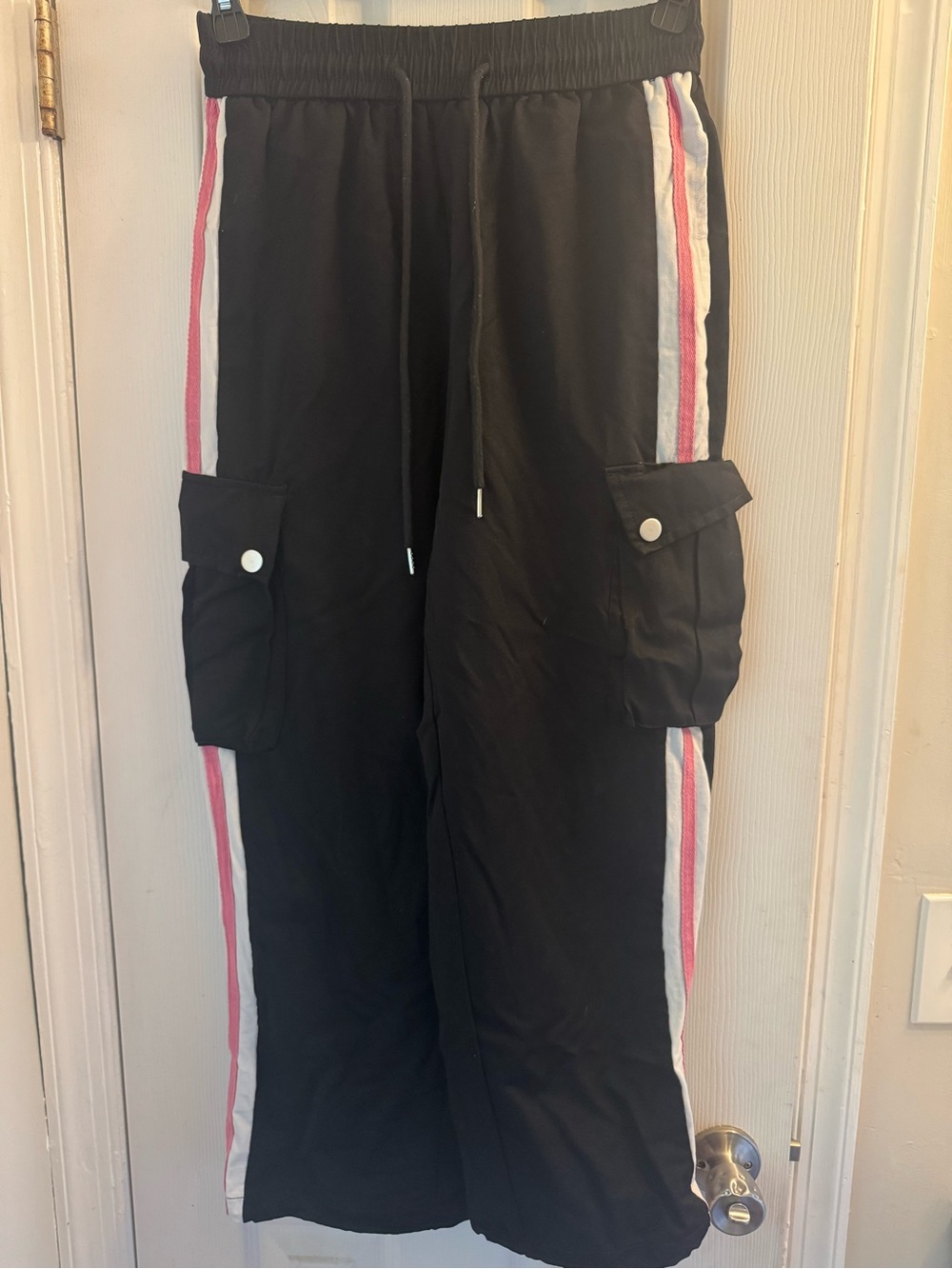 Black Striped Cargo Track Pants Size M